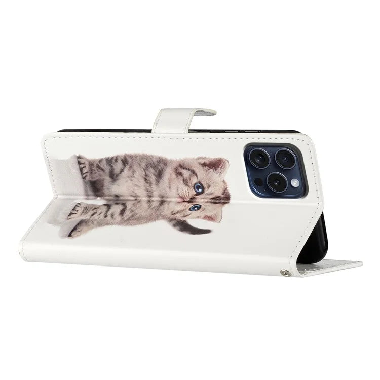 For iPhone 16 Pro Max Case Pattern Print PU Leather Card Slots Phone Cover with Wrist Strap