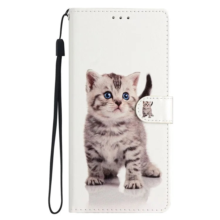 For iPhone 16 Pro Max Case Pattern Print PU Leather Card Slots Phone Cover with Wrist Strap