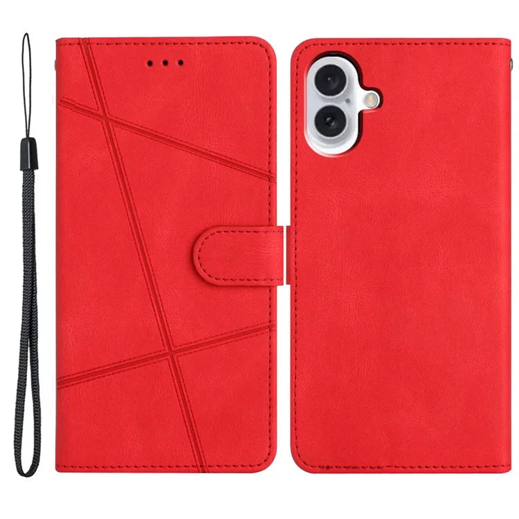 For iPhone 16 Case Line Pattern PU Leather Phone Case Crazy Horse Texture