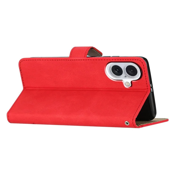 For iPhone 16 Case Line Pattern PU Leather Phone Case Crazy Horse Texture