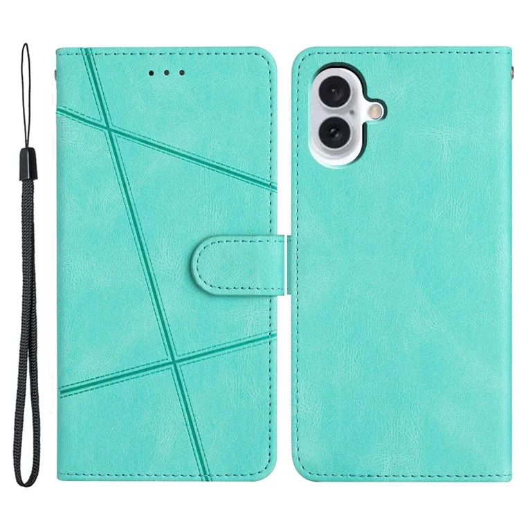 For iPhone 16 Case Line Pattern PU Leather Phone Case Crazy Horse Texture