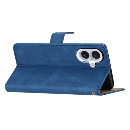 For iPhone 16 Case Line Pattern PU Leather Phone Case Crazy Horse Texture