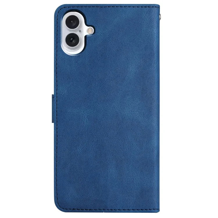 For iPhone 16 Case Line Pattern PU Leather Phone Case Crazy Horse Texture