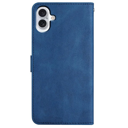For iPhone 16 Case Line Pattern PU Leather Phone Case Crazy Horse Texture