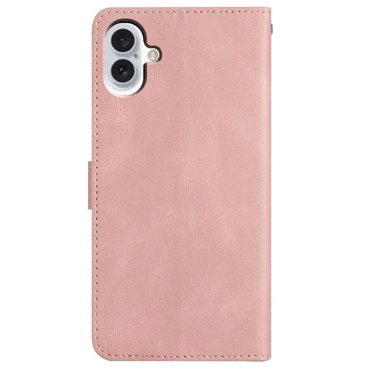 For iPhone 16 Case Line Pattern PU Leather Phone Case Crazy Horse Texture