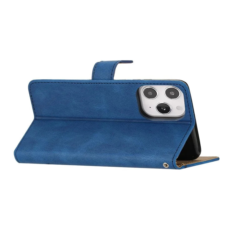 For iPhone 16 Pro Max Case Crazy Horse Texture PU Leather Wallet Stand Phone Cover