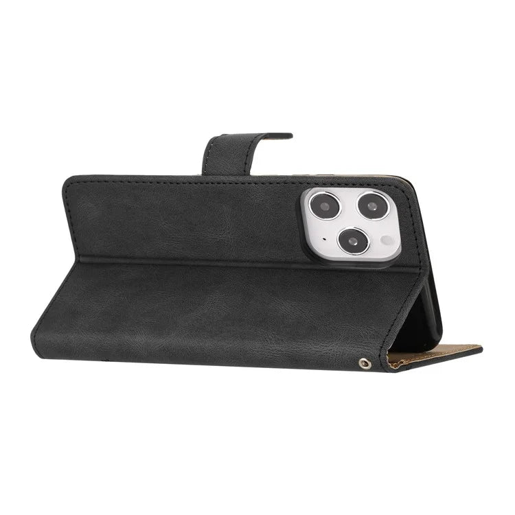 For iPhone 16 Pro Max Case Crazy Horse Texture PU Leather Wallet Stand Phone Cover