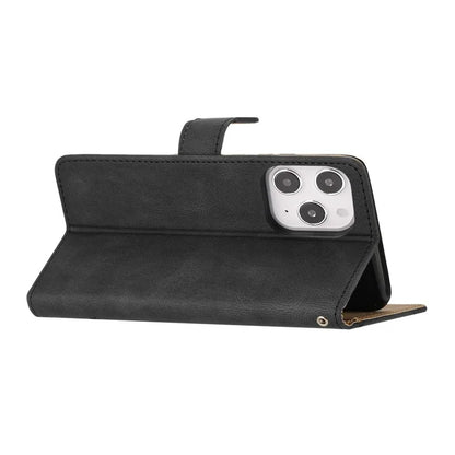 For iPhone 16 Pro Max Case Crazy Horse Texture PU Leather Wallet Stand Phone Cover