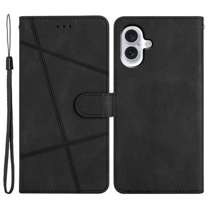 For iPhone 16 Plus Case Line Pattern PU Leather Stand Wallet Phone Cover