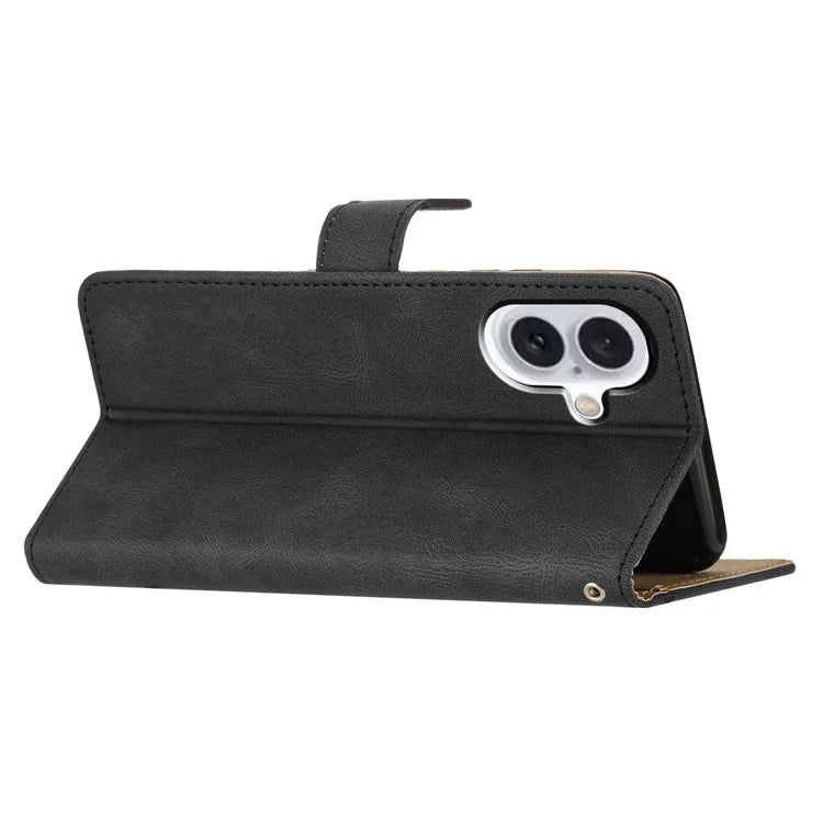 For iPhone 16 Plus Case Line Pattern PU Leather Stand Wallet Phone Cover