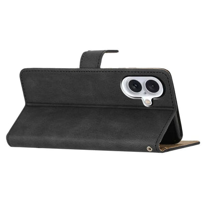 For iPhone 16 Plus Case Line Pattern PU Leather Stand Wallet Phone Cover