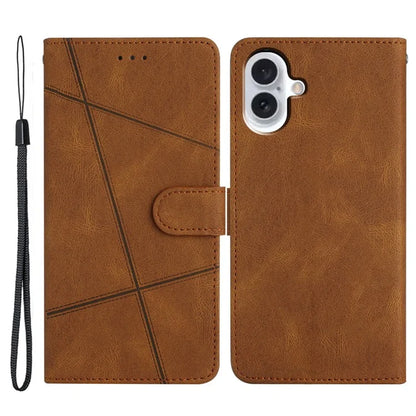 For iPhone 16 Plus Case Line Pattern PU Leather Stand Wallet Phone Cover
