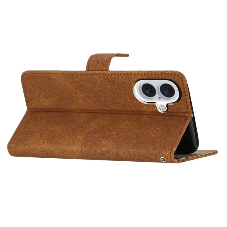 For iPhone 16 Plus Case Line Pattern PU Leather Stand Wallet Phone Cover