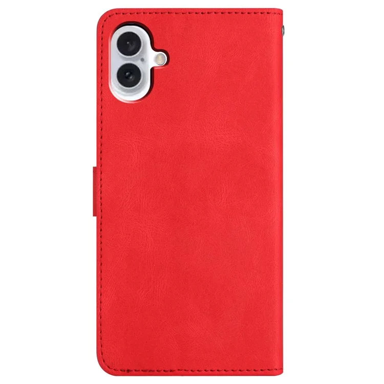 For iPhone 16 Plus Case Line Pattern PU Leather Stand Wallet Phone Cover