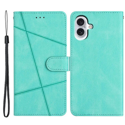 For iPhone 16 Plus Case Line Pattern PU Leather Stand Wallet Phone Cover
