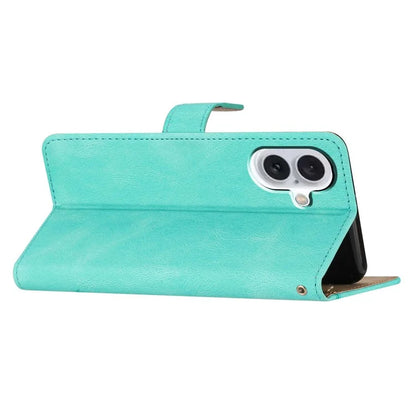 For iPhone 16 Plus Case Line Pattern PU Leather Stand Wallet Phone Cover