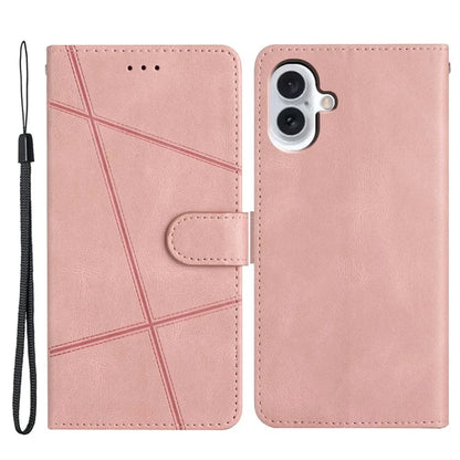 For iPhone 16 Plus Case Line Pattern PU Leather Stand Wallet Phone Cover