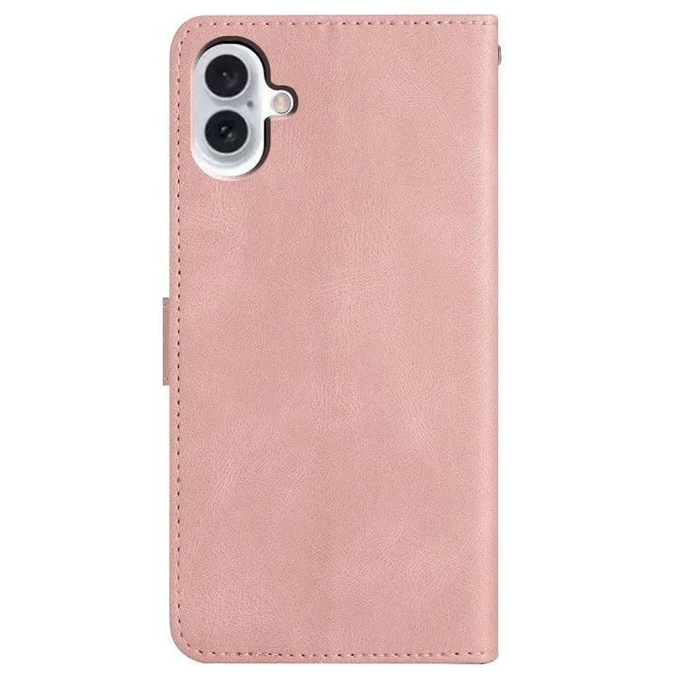 For iPhone 16 Plus Case Line Pattern PU Leather Stand Wallet Phone Cover