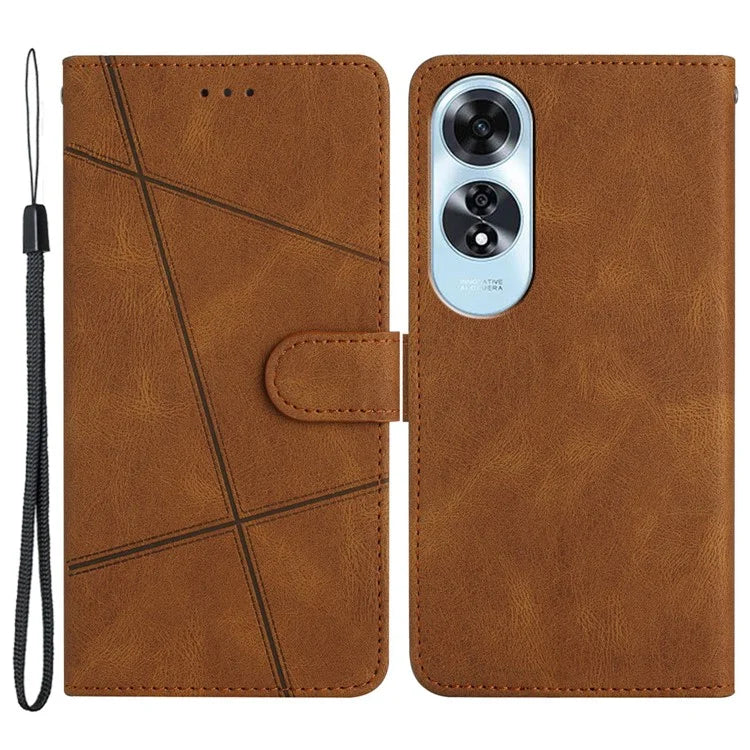 For Oppo A60 4G Case Line Pattern Flip Leather Phone Cover with Card Slots
