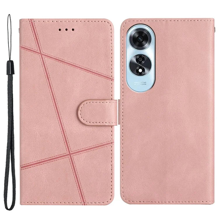 For Oppo A60 4G Case Line Pattern Flip Leather Phone Cover with Card Slots