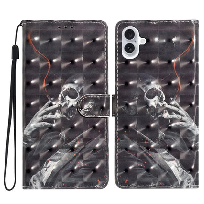 For iPhone 16 Plus Case PU Leather 3D Pattern Printing Wallet Phone Cover