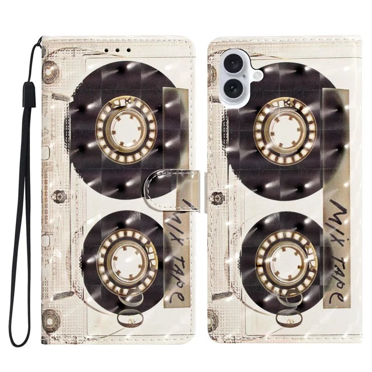 For iPhone 16 Plus Case PU Leather 3D Pattern Printing Wallet Phone Cover