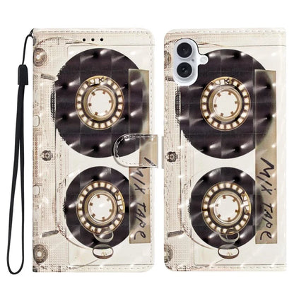 For iPhone 16 Plus Case PU Leather 3D Pattern Printing Wallet Phone Cover