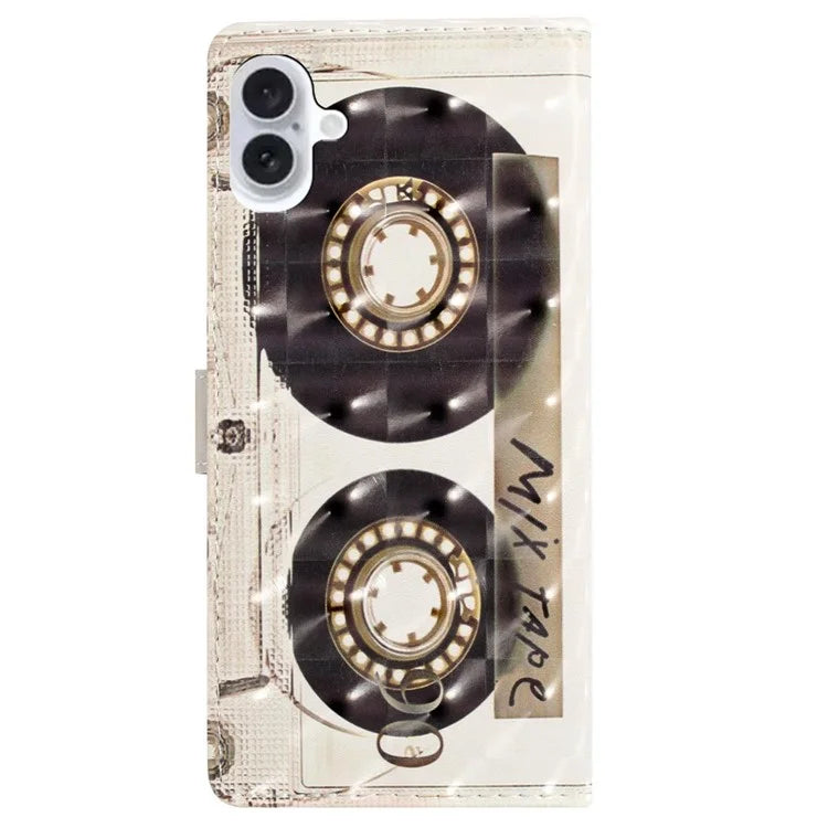 For iPhone 16 Plus Case PU Leather 3D Pattern Printing Wallet Phone Cover