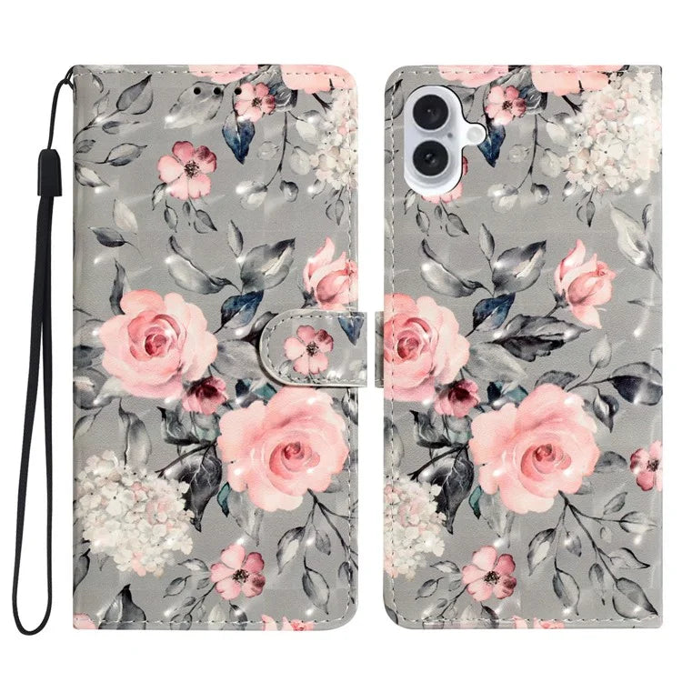 For iPhone 16 Plus Case PU Leather 3D Pattern Printing Wallet Phone Cover