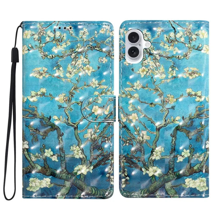 For iPhone 16 Plus Case PU Leather 3D Pattern Printing Wallet Phone Cover