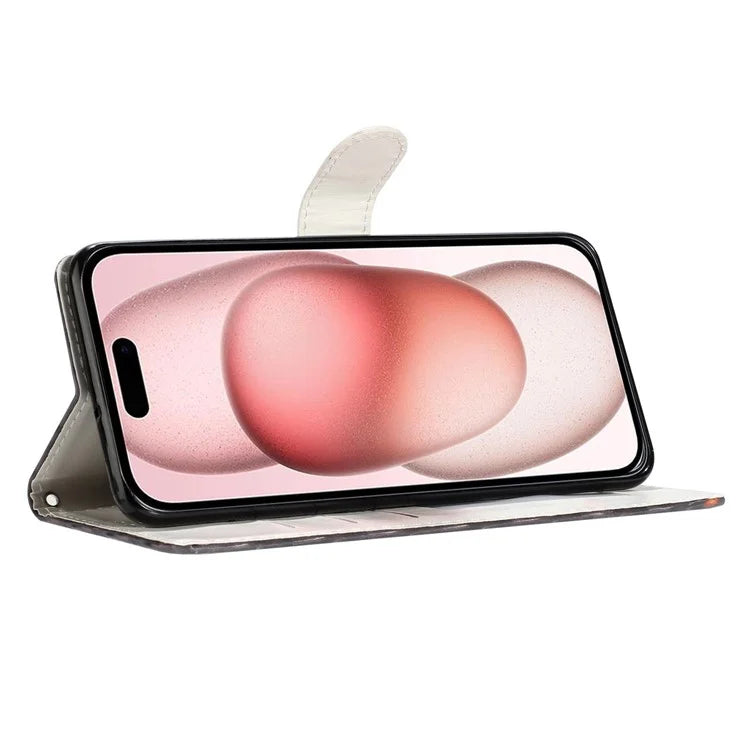For iPhone 16 Plus Case PU Leather 3D Pattern Printing Wallet Phone Cover