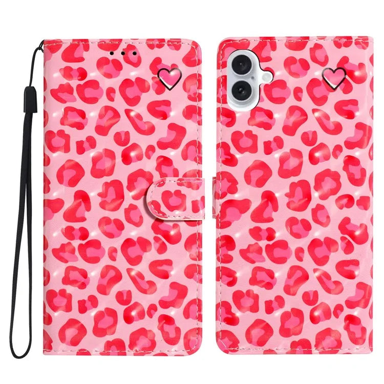 For iPhone 16 Plus Case PU Leather 3D Pattern Printing Wallet Phone Cover
