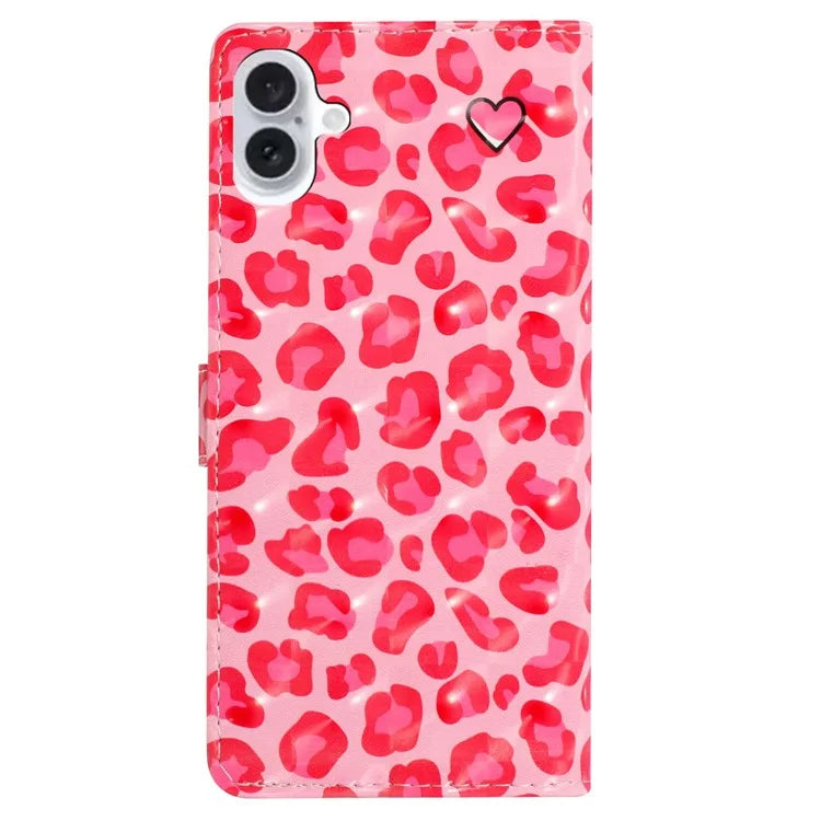 For iPhone 16 Plus Case PU Leather 3D Pattern Printing Wallet Phone Cover