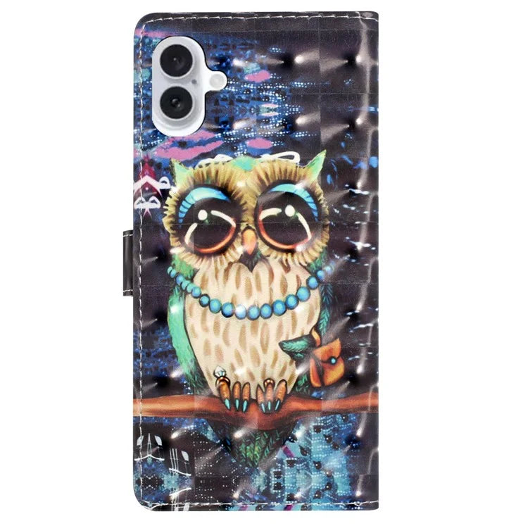 For iPhone 16 Plus Case PU Leather 3D Pattern Printing Wallet Phone Cover