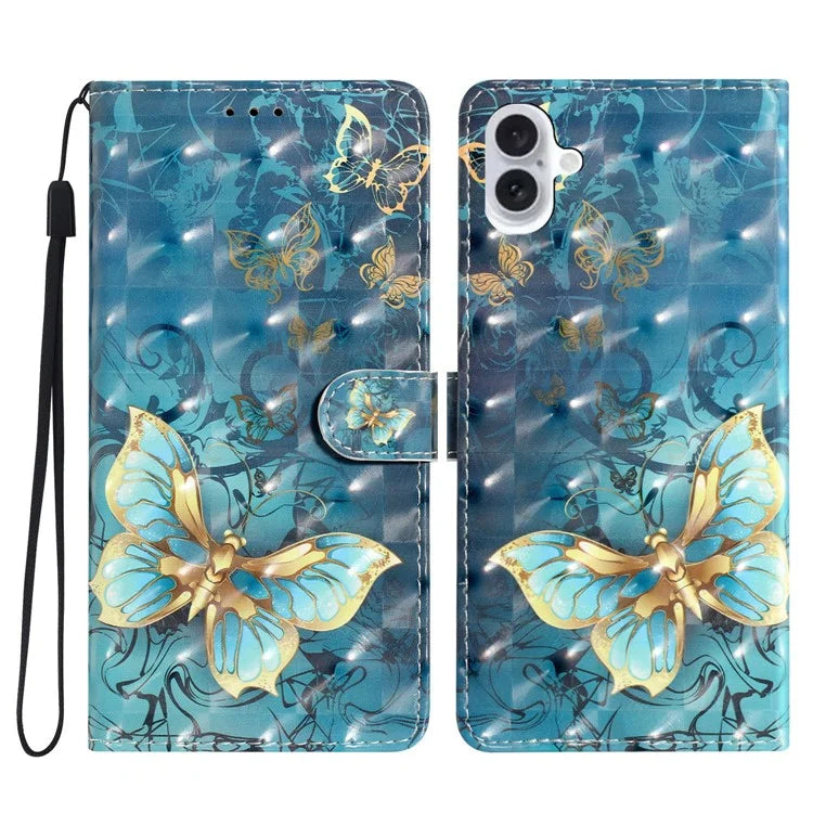 For iPhone 16 Plus Case PU Leather 3D Pattern Printing Wallet Phone Cover