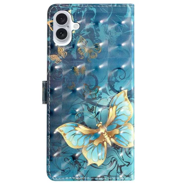 For iPhone 16 Plus Case PU Leather 3D Pattern Printing Wallet Phone Cover