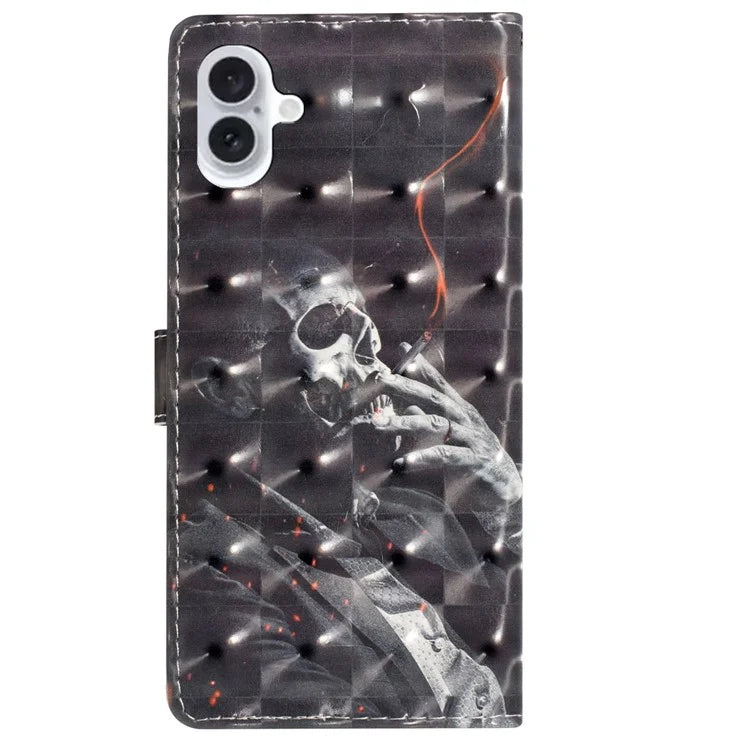 For iPhone 16 Case PU Leather 3D Pattern Printing Phone Wallet Cover