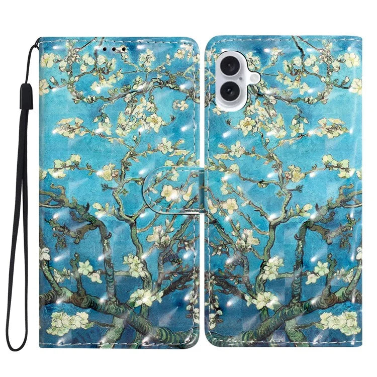 For iPhone 16 Case PU Leather 3D Pattern Printing Phone Wallet Cover