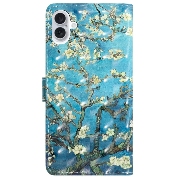 For iPhone 16 Case PU Leather 3D Pattern Printing Phone Wallet Cover