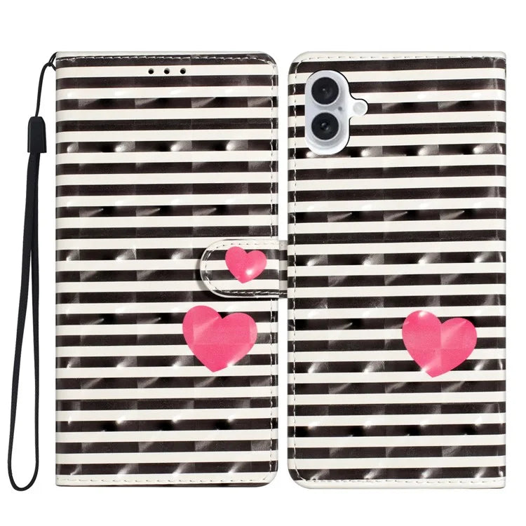 For iPhone 16 Case PU Leather 3D Pattern Printing Phone Wallet Cover