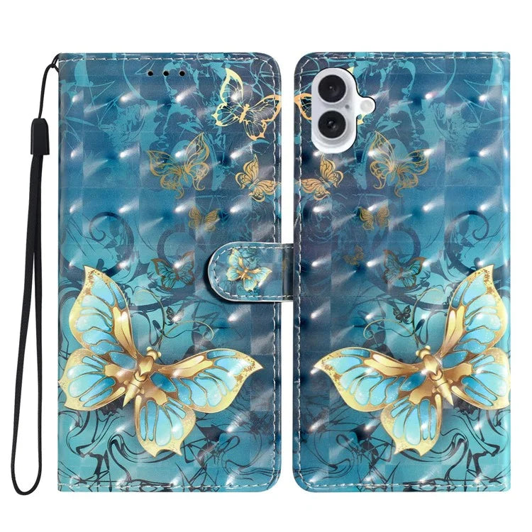 For iPhone 16 Case PU Leather 3D Pattern Printing Phone Wallet Cover