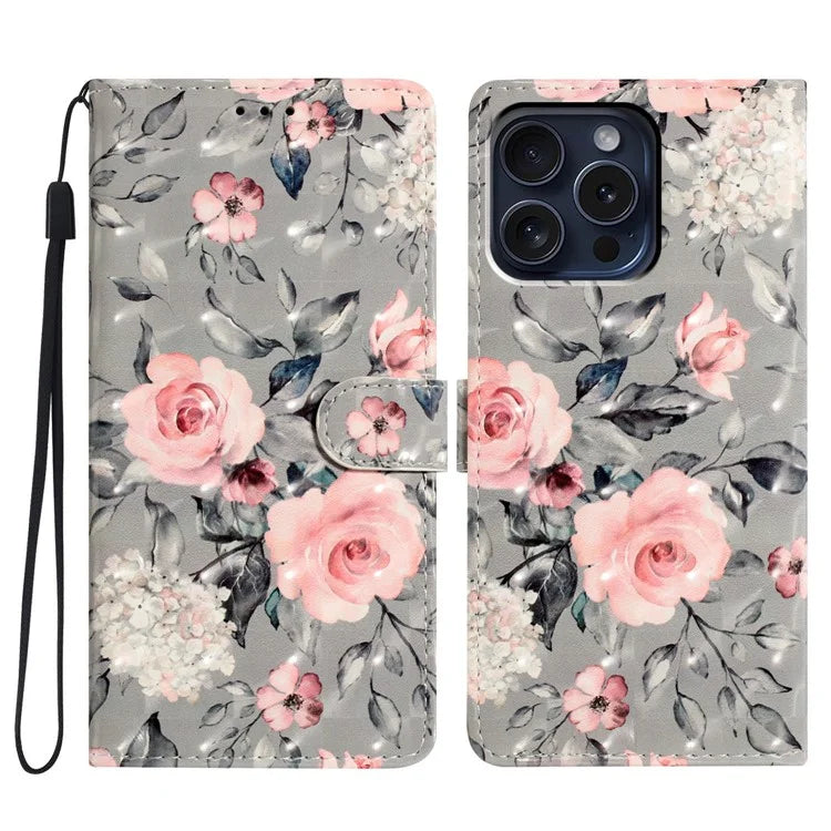 For iPhone 16 Pro Case 3D Pattern Print Leather Wallet Flip Phone Cover