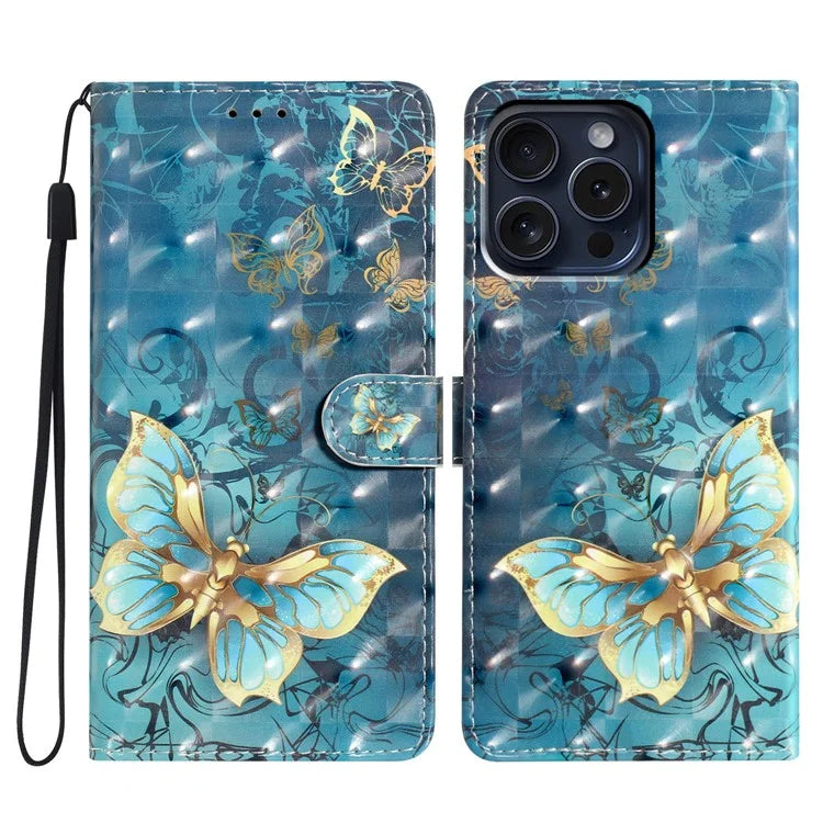 For iPhone 16 Pro Case 3D Pattern Print Leather Wallet Flip Phone Cover