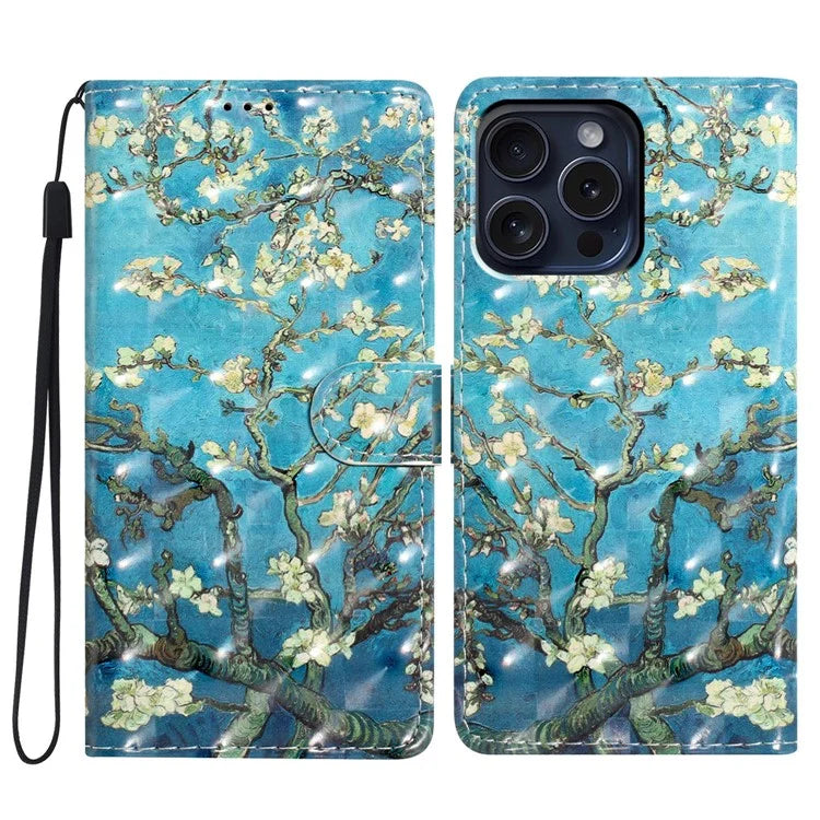 For iPhone 16 Pro Case 3D Pattern Print Leather Wallet Flip Phone Cover