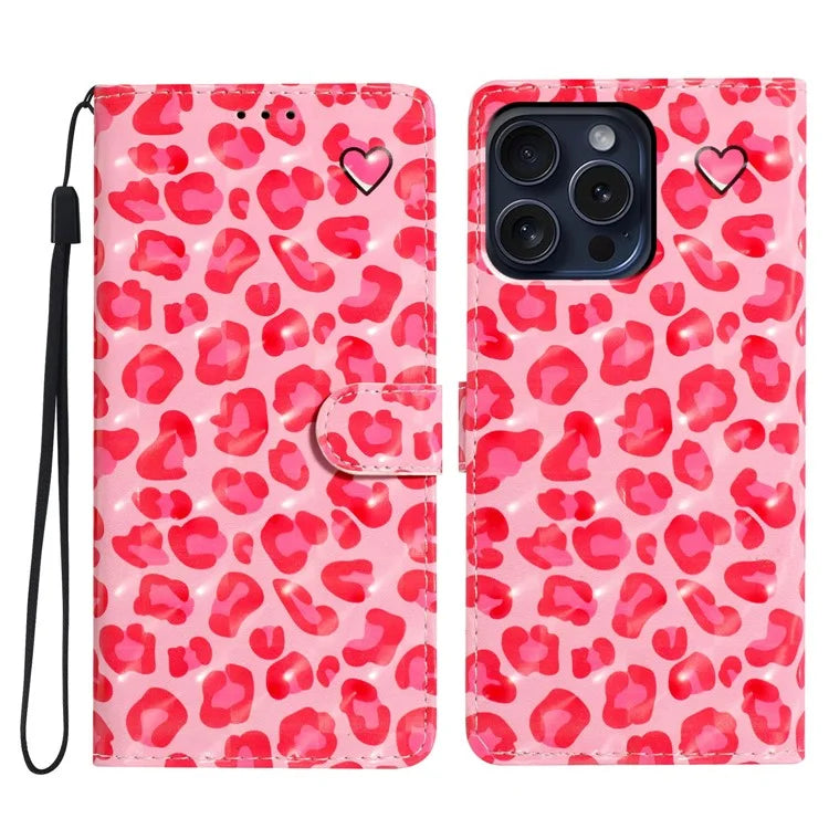 For iPhone 16 Pro Case 3D Pattern Print Leather Wallet Flip Phone Cover