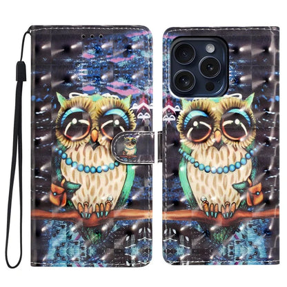 For iPhone 16 Pro Case 3D Pattern Print Leather Wallet Flip Phone Cover