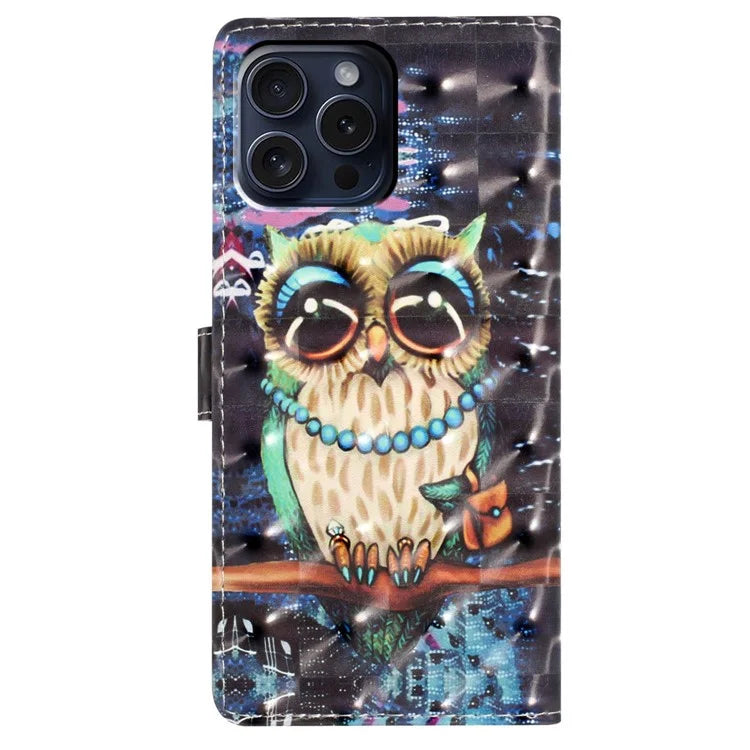 For iPhone 16 Pro Case 3D Pattern Print Leather Wallet Flip Phone Cover