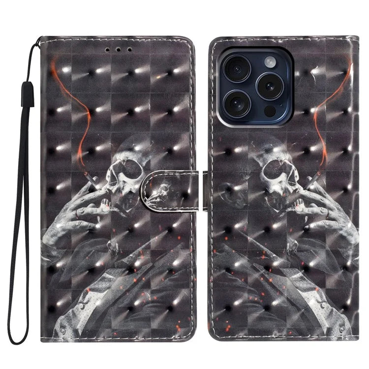 For iPhone 16 Pro Case 3D Pattern Print Leather Wallet Flip Phone Cover