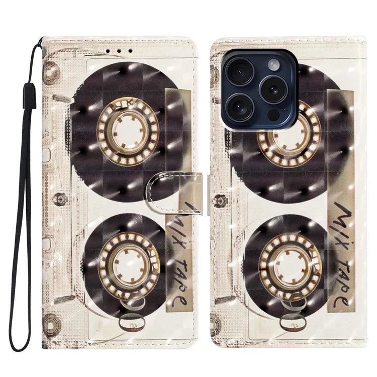 For iPhone 16 Pro Max Case Card Slots Wallet Phone Leather Cover Pattern Printing