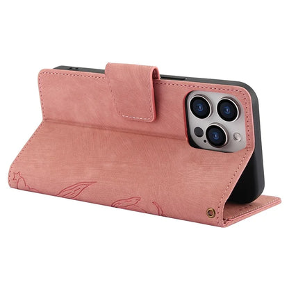 SY-001 For iPhone 16 Pro Max Case PU Leather Flip Phone Cover Imprinted Butterfly Flower